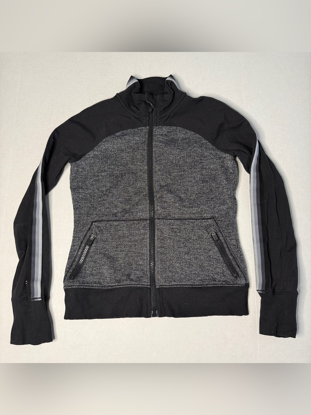 Athleta Girl Dream Team Jacket, Black Grey Herringbone, size S 7